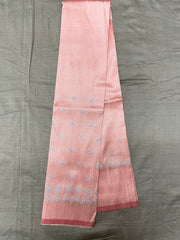 Back view of baby pink kasuti blouse with embroidered peacock design